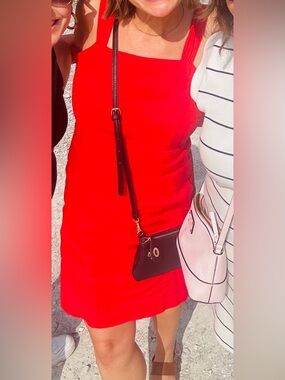 Halston Red Square-Neck Dress